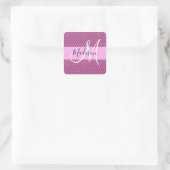 Glam Roze Metaalroze Honingraat Monogram Naam Vierkante Sticker (Tas)