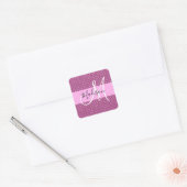 Glam Roze Metaalroze Honingraat Monogram Naam Vierkante Sticker (Envelop)