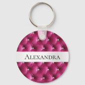 Glam roze namaak fluweel luxe naam sleutelhanger (Voorkant)