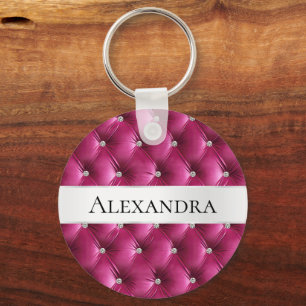 Glam roze namaak fluweel luxe naam sleutelhanger