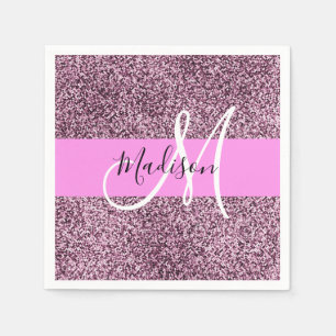 Glam roze & paarse glitter glinstering monogram na servet
