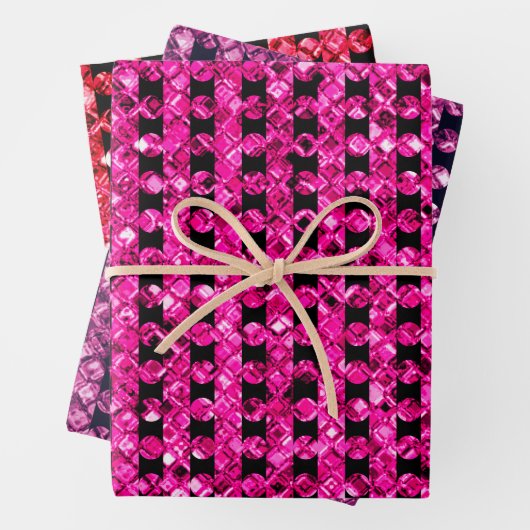 Glam Roze Paarse Rode Pareltjes Flashy Fun Diamond Inpakpapier Vel (In situ)