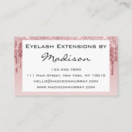 Glam roze Rose Gold Glitter Drift Eyelash Visitekaartje (Achterkant)