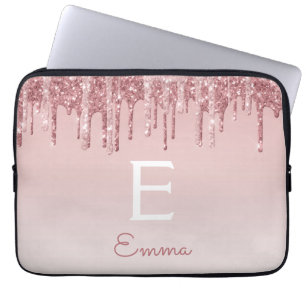 Glam Roze Rose Gold Glitter Drift Sparkle Monogram Laptop Sleeve