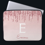 Glam Roze Rose Gold Glitter Drift Sparkle Monogram Laptop Sleeve<br><div class="desc">Blush Roze - Roos Gold Faux Drijvende glitter en Sparkle Elegant Monogram Computer Hoesje. Dit monogrammed hoesje kan worden aangepast om uw initiaal en voornaam te omvatten.</div>