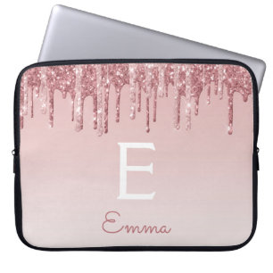 Glam Roze Rose Gold Glitter Drift Sparkle Monogram Laptop Sleeve