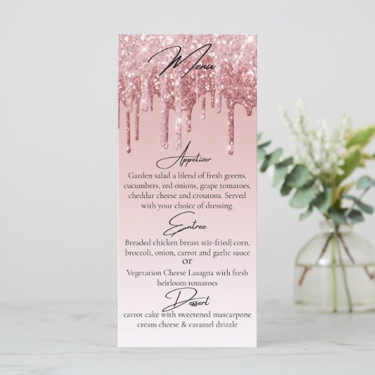 Glam Roze Rose Gold Glitter Drip Elegant Menu (Staand voorkant)