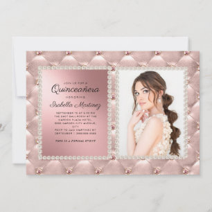 Glam Roze Rose Gold Quinceañera Foto Parels Kaart