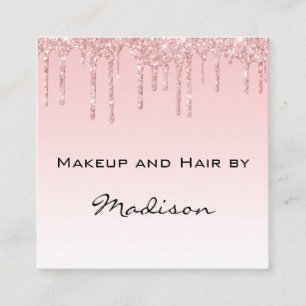 Glam Roze Rose Goud Glitter Drips Make-up Artiest Vierkante Visitekaartje