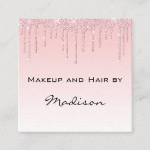 Glam Roze Rose Goud Glitter Drips Make-up Artiest Vierkante Visitekaartje