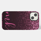 Glam Roze Roze Glitter Modern Script Monogram Naam iPhone Hoesje (Achterkant horizontaal)