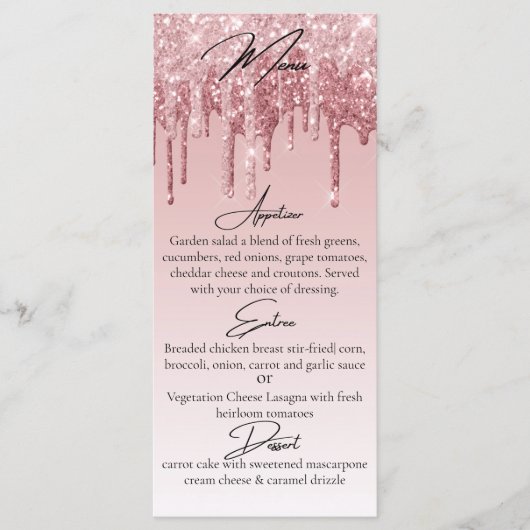 Glam Roze Roze Goud Glitter Drip Elegant Menu (Voorkant)
