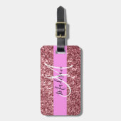 Glam Roze Roze Goud Glitter Glans Monogram Bagagelabel (Voorkant verticaal)