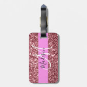 Glam Roze Roze Goud Glitter Glans Monogram Bagagelabel (Achterkant verticaal)