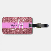 Glam Roze Roze Goud Glitter Glans Monogram Bagagelabel (Achterkant horizontaal)
