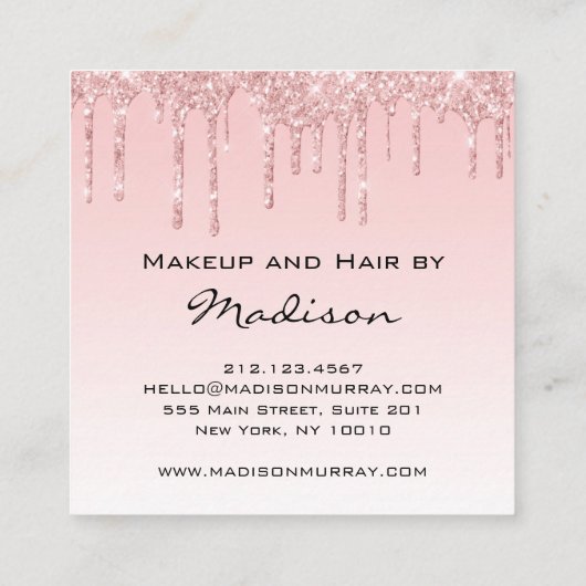Glam roze roze roodbruine glitter druppelt artiest vierkante visitekaartje (Achterkant)