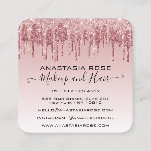Glam roze roze roodbruine glitter druppelt artiest vierkante visitekaartje (Achterkant)