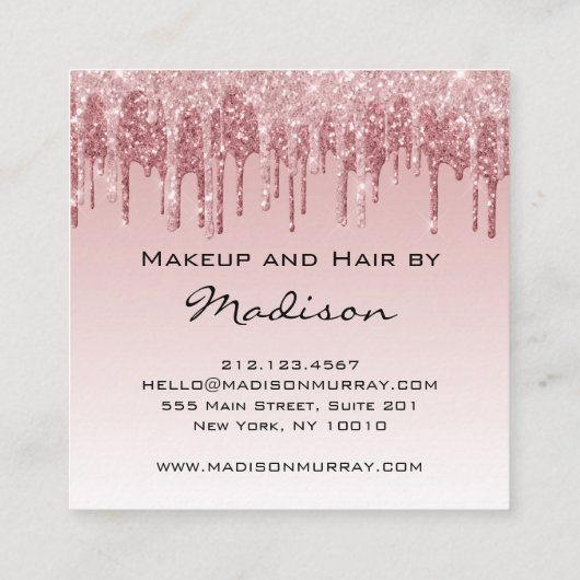 Glam roze roze roodbruine glitter druppelt artiest vierkante visitekaartje (Achterkant)