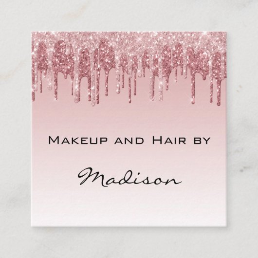 Glam roze roze roodbruine glitter druppelt artiest vierkante visitekaartje (Voorkant)