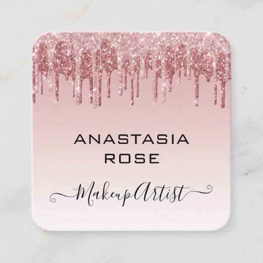 Glam roze roze roodbruine glitter druppelt artiest vierkante visitekaartje (Voorkant)