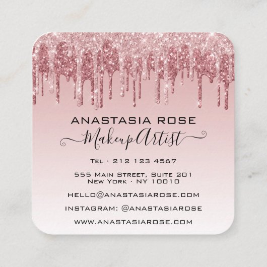 Glam roze roze roodbruine glitter druppelt artiest vierkante visitekaartje (Achterkant)