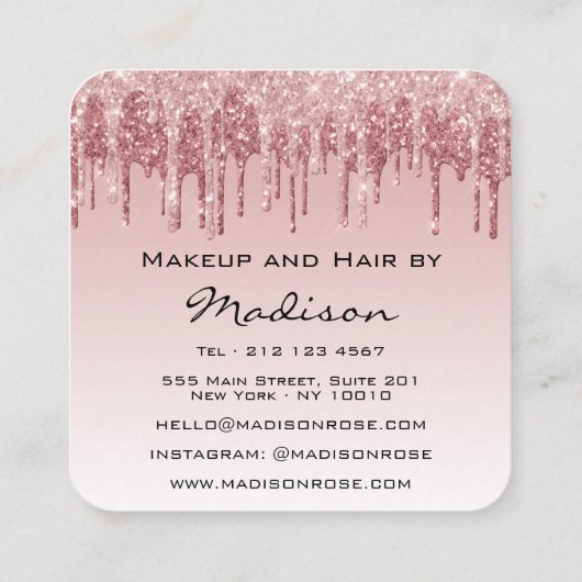 Glam roze roze roodbruine glitter druppelt artiest vierkante visitekaartje (Achterkant)
