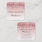 Glam roze roze roodbruine glitter druppelt artiest vierkante visitekaartje (Voorkant / Achterkant)