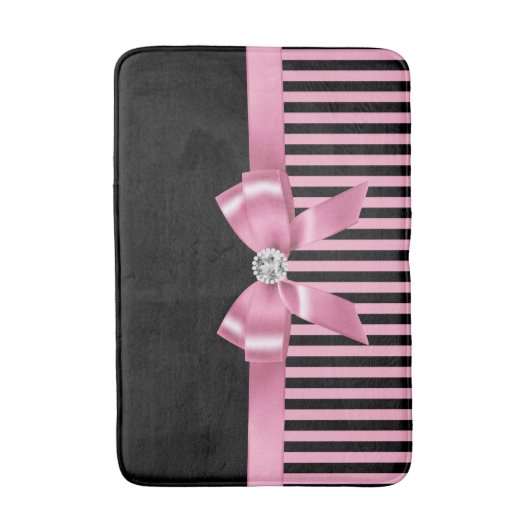 Glam roze roze roze zwarte roze stekripes zwart badmat (Voorkant Verticaal)