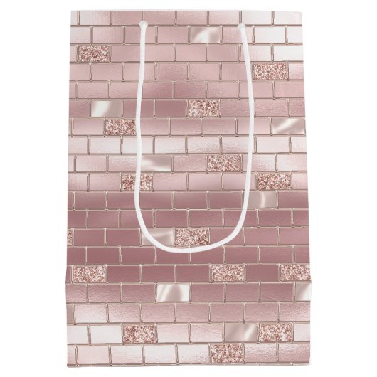 Glam Roze Roze Stenen Bruiloftsfeest  Medium Cadeauzakje (Achterkant)