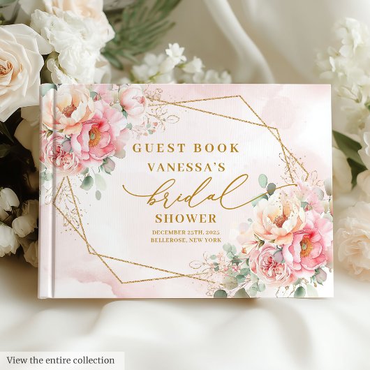 Glam Roze Rozen Gouden Glitter Bruidsfeest Gastenboek