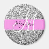 Glam Roze & Silver Glitter Sparkles Monogram Magneet (Voorkant)