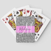 Glam Roze & Silver Glitter Sparkles Monogram Pokerkaarten (Achterkant)