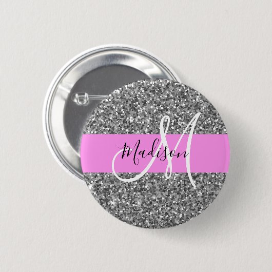 Glam Roze & Silver Glitter Sparkles Monogram Ronde Button 5,7 Cm (Voorkant /achterkant)