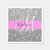 Glam Roze & Silver Glitter Sparkles Monogram Servet (Voorkant)
