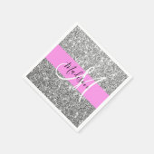 Glam Roze & Silver Glitter Sparkles Monogram Servet (Hoek)