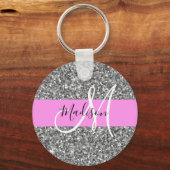 Glam Roze & Silver Glitter Sparkles Monogram Sleutelhanger (Voorkant)