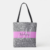 Glam Roze & Silver Glitter Sparkles Monogram Tote Bag (Achterkant)