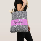 Glam Roze & Silver Glitter Sparkles Monogram Tote Bag (Dichtbij)