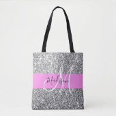 Glam Roze & Silver Glitter Sparkles Monogram Tote Bag (Voorkant)