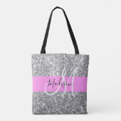Glam Roze & Silver Glitter Sparkles Monogram Tote Bag (Achterkant)