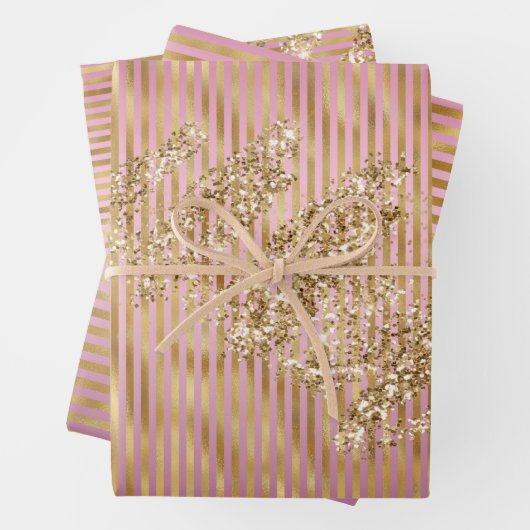 Glam roze stripes Glitter Confetti Inpakpapier Vel (In situ)