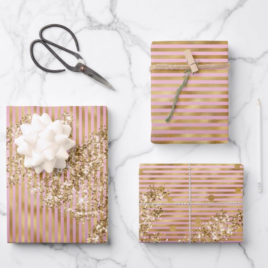 Glam roze stripes Glitter Confetti Inpakpapier Vel (Voorkant)