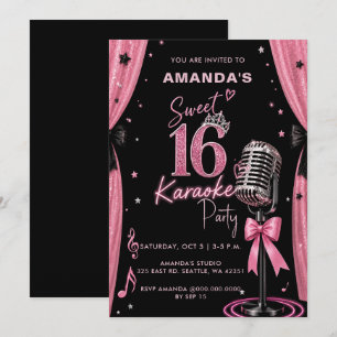 Glam Roze Sweet 16 Verjaardag Karaoke Feest Kaart