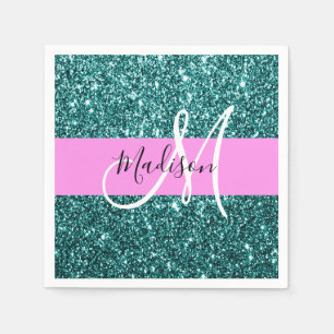 Glam Roze Teal Groen Glitter Schitterende Naam Mon Servet