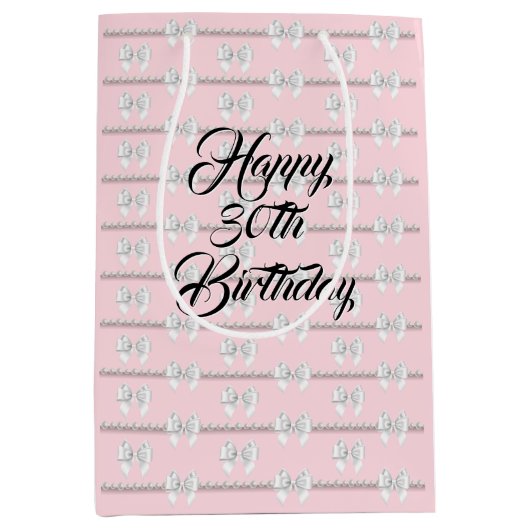 Glam Roze Tiffany Parels Thema 30e Verjaardag Medium Cadeauzakje (Voorkant)