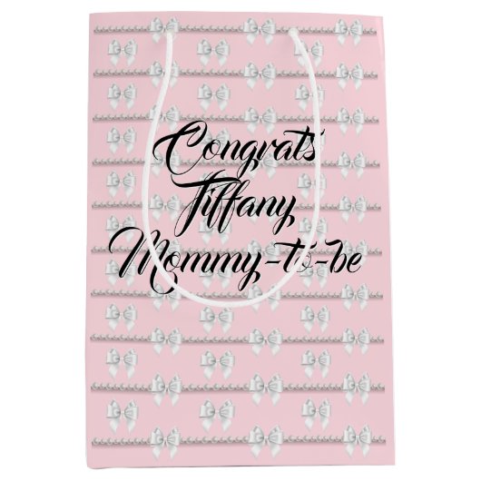 Glam Roze Tiffany Parels Thema Baby Shower Medium Cadeauzakje (Voorkant)