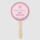 Glam Roze Trendy Meisje Foto Bat Mitswa Party Handwaaier (Voorkant)