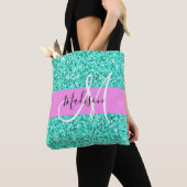 Glam Roze Turquoise Glitters Glans Monogram Naam Tote Bag (Dichtbij)