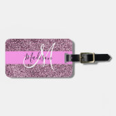 Glam Roze & Violet Glitter Sparkles Monogram Bagagelabel (Voorkant horizontaal)