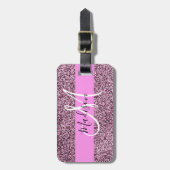 Glam Roze & Violet Glitter Sparkles Monogram Bagagelabel (Voorkant verticaal)